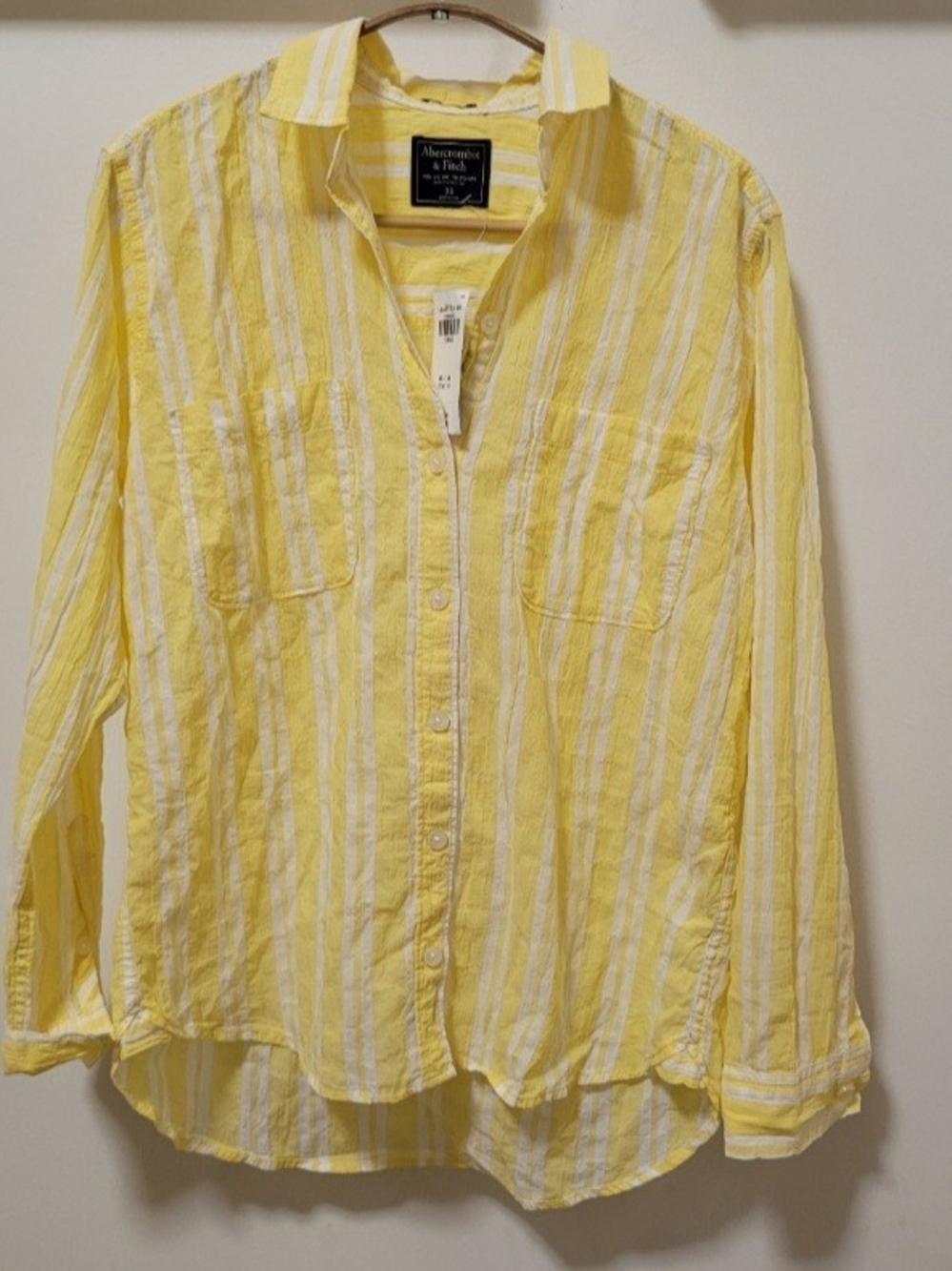 Nwt A&F W's Boyfriend Crinkle Stripe Shirt